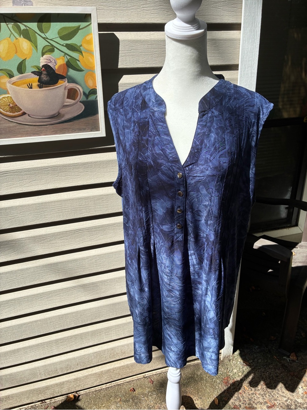 Westport Navy Blue Sleeveless Tunic with Button Placket